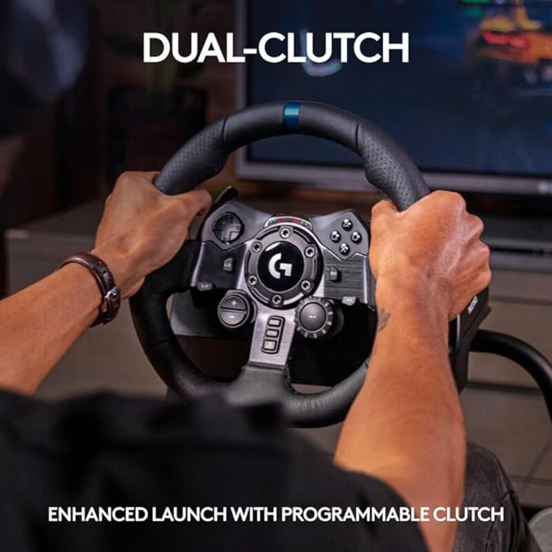 Logitech G923 Racing Wheel and Pedals, TRUEFORCE Feedback, Responsive Driving Design, Dual Clutch Launch Control, Genuine Leather, for PS5, PS4, PC, Mac - Black - UAE Version