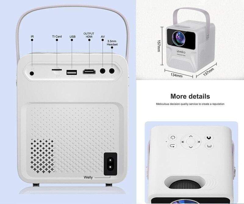 

Umiio Multimedia Chip Intelligence Portable Projector, P860, White