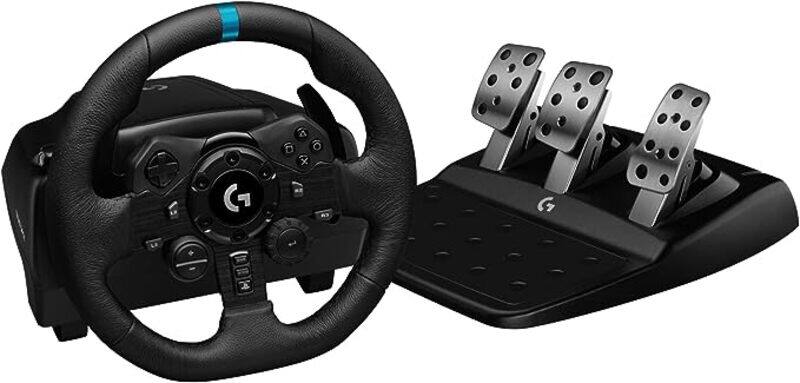 

Logitech G923 Racing Wheel and Pedals, TRUEFORCE Feedback, Responsive Driving Design, Dual Clutch Launch Control, Genuine Leather, for PS5, PS4, PC, M