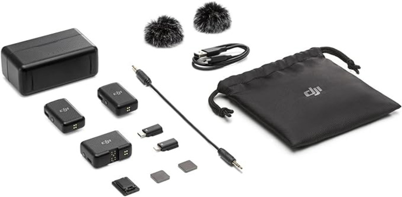 Dji Universal Wireless Lavalier Microphone with 2 TX + 1 RX Charging Case, Black