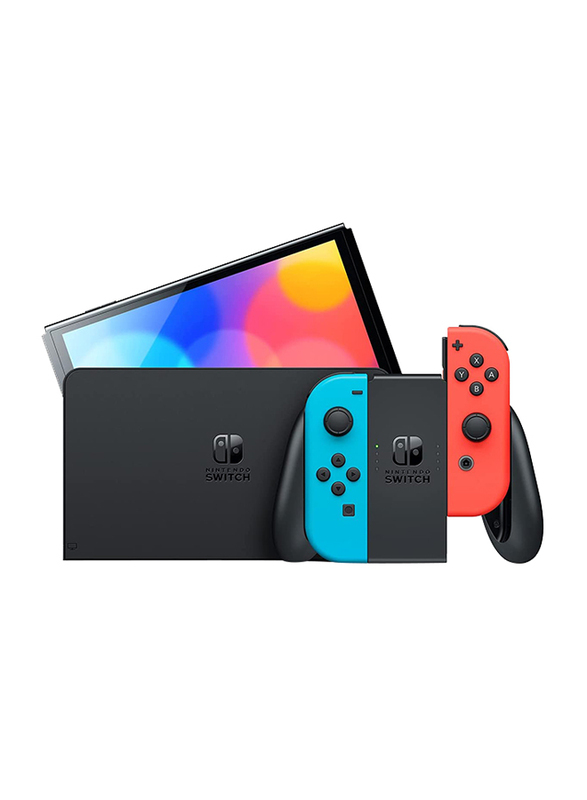 Nintendo Switch OLED Model, 64GB, Neon Red & Neon Blue Controllers