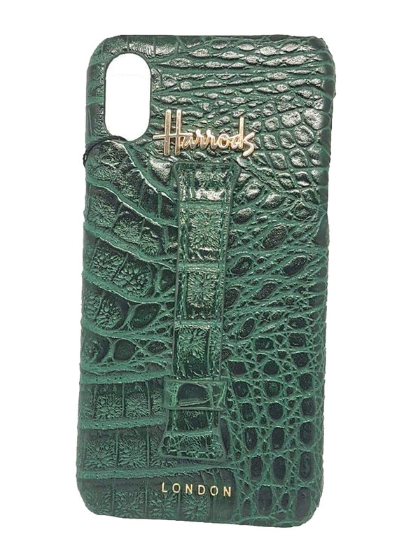 

Harrods Apple iPhone X London Leather Back Mobile Phone Case Cover with Finger Grip, Green