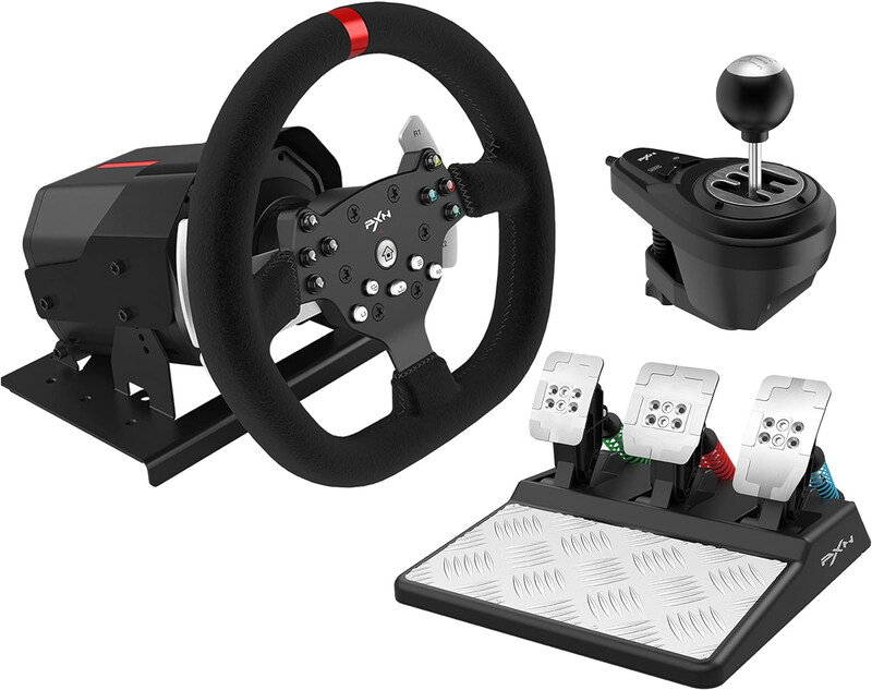 

PXN V10 270/900 Game Steering and Magnetic Pedals Shifter Dual Paddle Design for PlayStation 4 PS4/PS3/PC/Windows 7/8/10 /11, Black