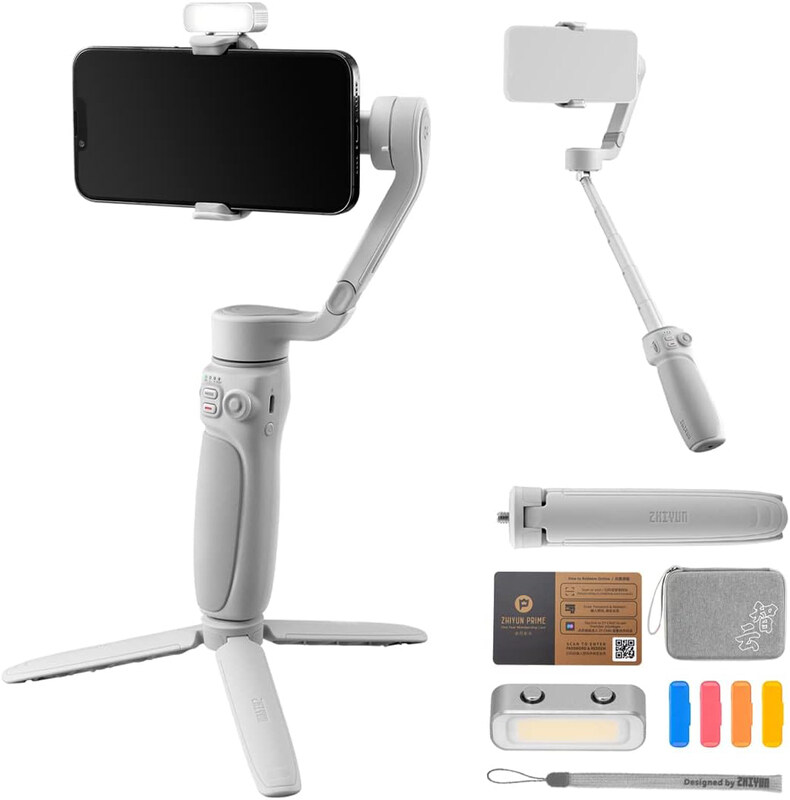 

Zhiyun Universal JYYX016 Smooth Q4 Combo Portable and Foldable Gimbal Stabilizer with Built-in Extension Rod, White