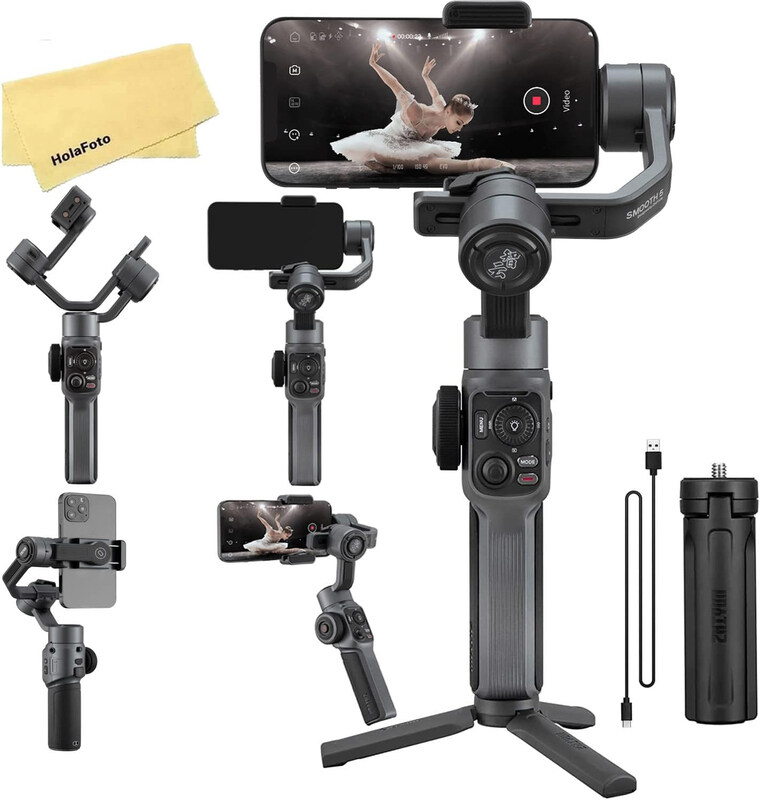 

Zhiyun Universal Smooth 5 3-Axis Handheld Smartphone Gimbal Stabilizer with Tripod Ideal, Black