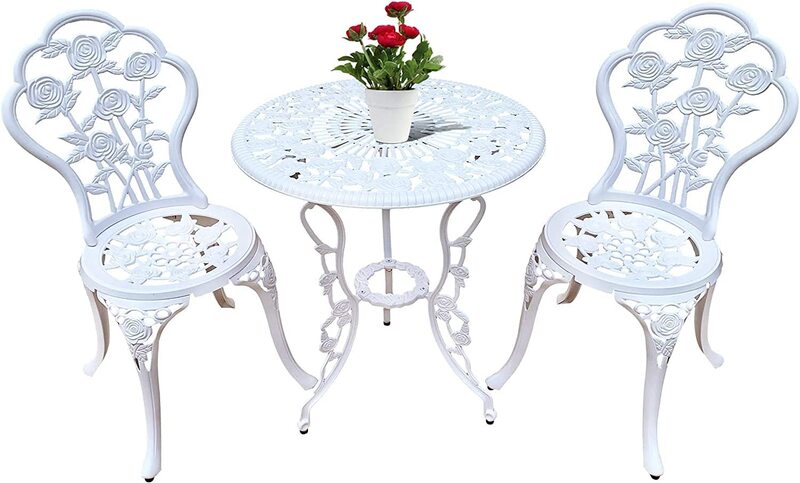 Yulan Cast Aluminium Bistro Patio Table with 2 Chairs Set, YL-21014-416, White