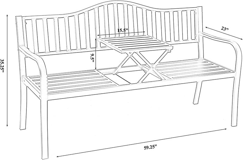 Yulan Steel Frame Outdoor Bench for Patio Park & Backyard Garden, Black