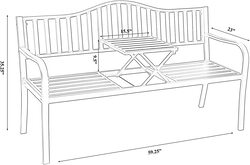 Yulan Steel Frame Outdoor Bench for Patio Park & Backyard Garden, Black