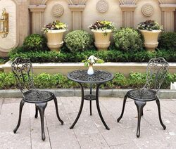 Yulan 3 Pieces Die-Cast Aluminium Bistro Table Set with 2 Chairs, YL21015-417, Brown