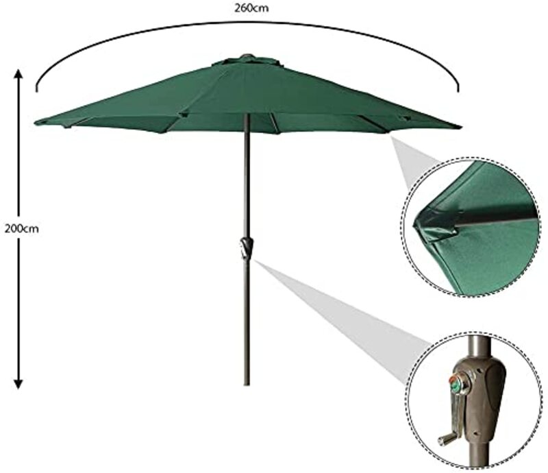 Ex Round Garden Outdoor Patio Sun Shade Parasol with Crank, 391, Green