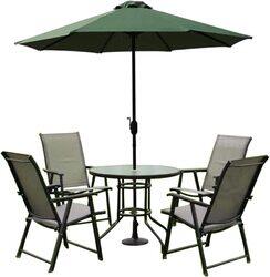 Yulan Outdoor Furniture Patio Garden Set with Table Umbrella and 4 Folding Chairs, 6 Piece Green