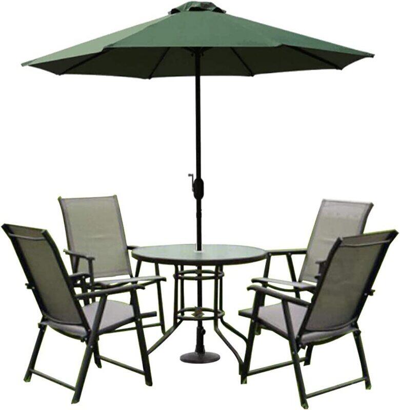 

Yulan Round Garden Umbrella Outdoor Parasol Umbrella with Green Base, Grey