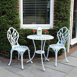 Yulan 3 Piece Cast Aluminium Patio Bistro Set Table & 2 Chairs, White