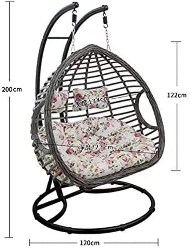 Yulan 2 Person Comfortable Outdoor Patio Swing Hanging Chair with Double Pole, 473, Grey