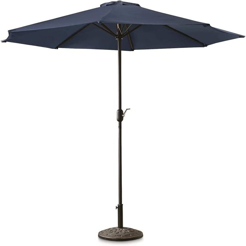 Yulan Round Garden Umbrella Outdoor Parasol Umbrella with Base, Blue