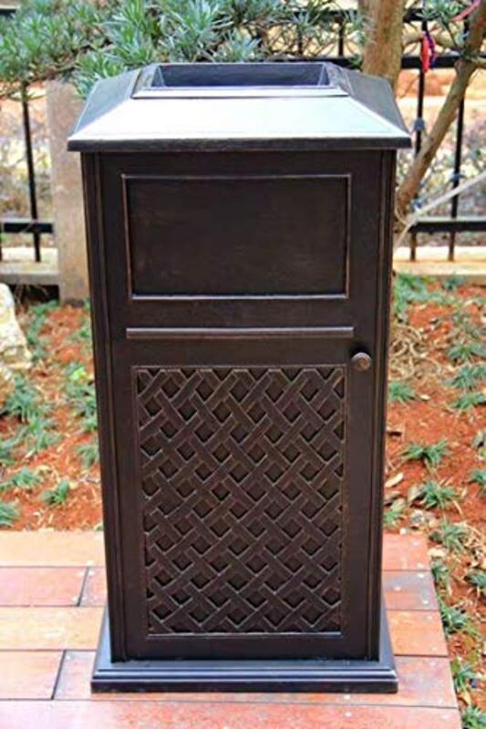 Yulan Outdoor Cast Aluminium Trash Can Bin, Brown