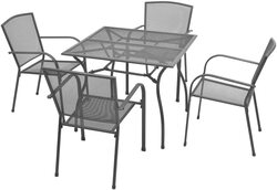 Ex 4 Iron Synthetic Fabric Chair plus 1 Iron Mesh Table outdoor Garden Furniture, 5 Piece Grey