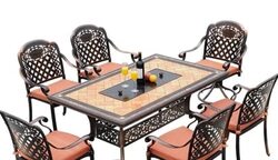 Yulan Aluminium Conversation BBQ Table & Chairs Set, 7 Pieces, Orange/Brown