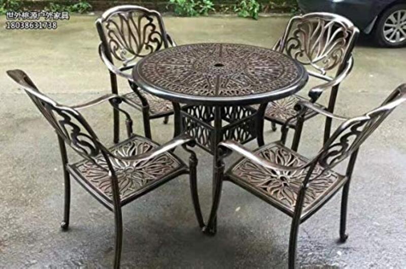 Yulan Outdoor Cast Aluminium Coffee Table Chairs Set with Cushion, 5 Pieces, Black