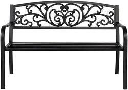 Yulan Steel Frame Outdoor Bench for Patio Park Garden Backyard Deck, 606, Black