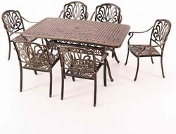 Ex Outdoor Cast Aluminum Patio Dining Set for Patio Deck Garden with 1 Rectangular and 6 Chairs, 7 Piece Multicolour