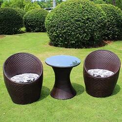 Ex 3 Piece Glass Coffee Table Indoor Outdoor Furniture Set, Brown