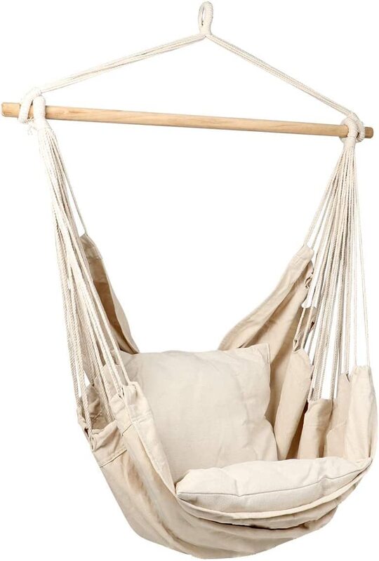 Yulan Hammock Hanging Rope Cotton Fabric Swing Chair, Beige