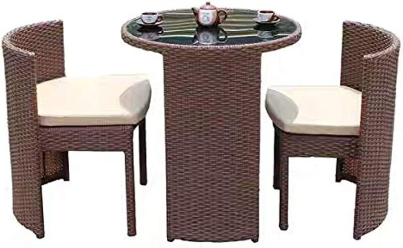 Yulan Wicker Outdoor Patio Set with 3 Pieces Glass Top Table and Chairs, Brown