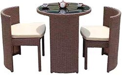 Yulan Wicker Outdoor Patio Set with 3 Pieces Glass Top Table and Chairs, Brown