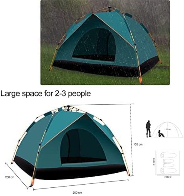 Yulan 3 Person Waterproof Lightweight Camping Pop Up Tent, Multicolour