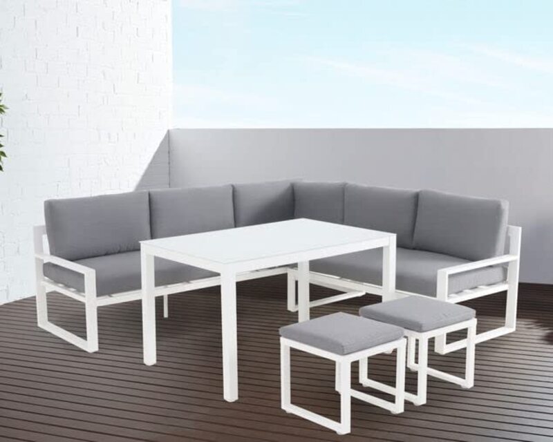 Yulan Outdoor Aluminium L-shaped Corner Sofa for Outdoor Terrace Dining Table, White