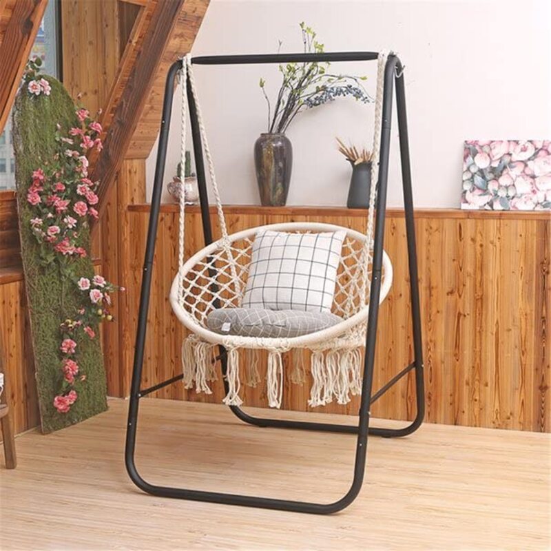 Yulan Swing Chair with Stand, Black/White