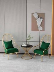 Yulan Modern Luxury Iron  Living Room Golden Table with Chairs Set, Gold/Green