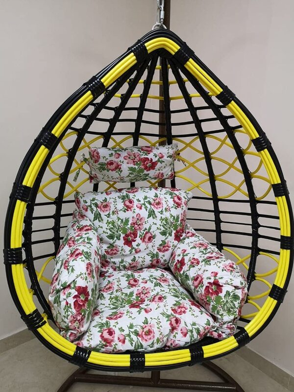 Yulan Large Comfortable Outdoor Patio Hanging Chair, YL028-470, Black/Yellow