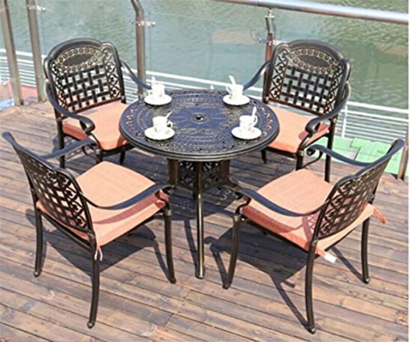 Outdoor Cast Aluminium Coffee Table Chairs Set, 5 Piece Gold