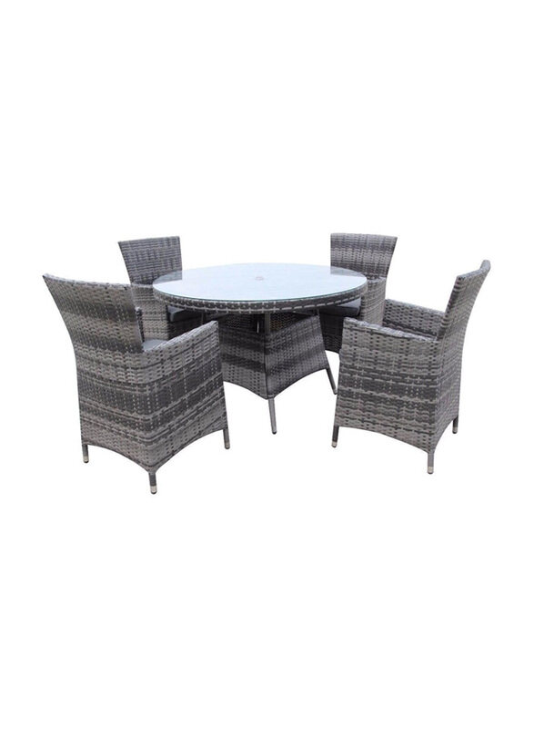

Yulan Outdoor 4 Seater Rattan Round Garden Dining Table & Chair Set, Grey