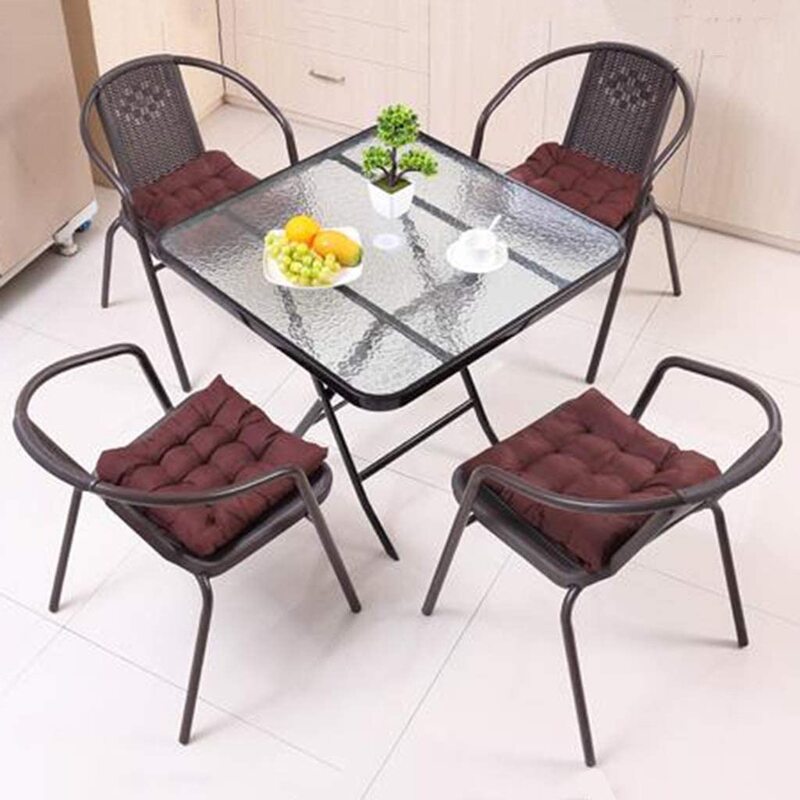 Yulan Iron Retro Indoor Outdoor Tempered Glass Folding Small Table, Clear/Black