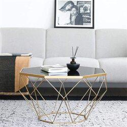 Yulan Octagonal with Black Tempered Glass Coffee Table, Gold/Black