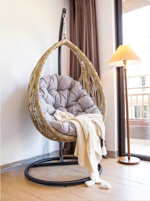 Yulan Rattan Bird Nest Outdoor Hammock Hanging Chair, Beige