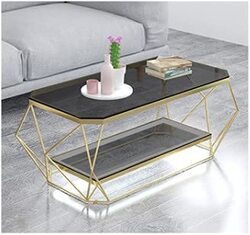 Yulan Modern Geometric Glass Rectangular Coffee Table, YL21407-397, Gold/Black