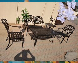 Yulan Outdoor 5 Piece Love Seat Chairs and Coffee Table Set, Black