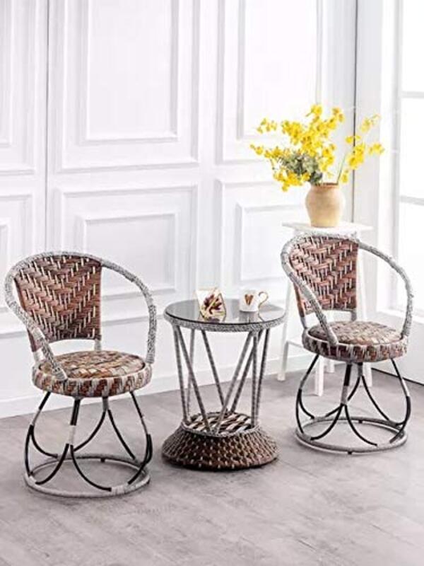 Yulan Wicker Bistro Table & Chairs Set, 3 Pieces, Brown. Grey