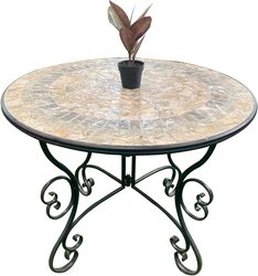 Yulan Round Side Coffee Table with Metal Frame, Black