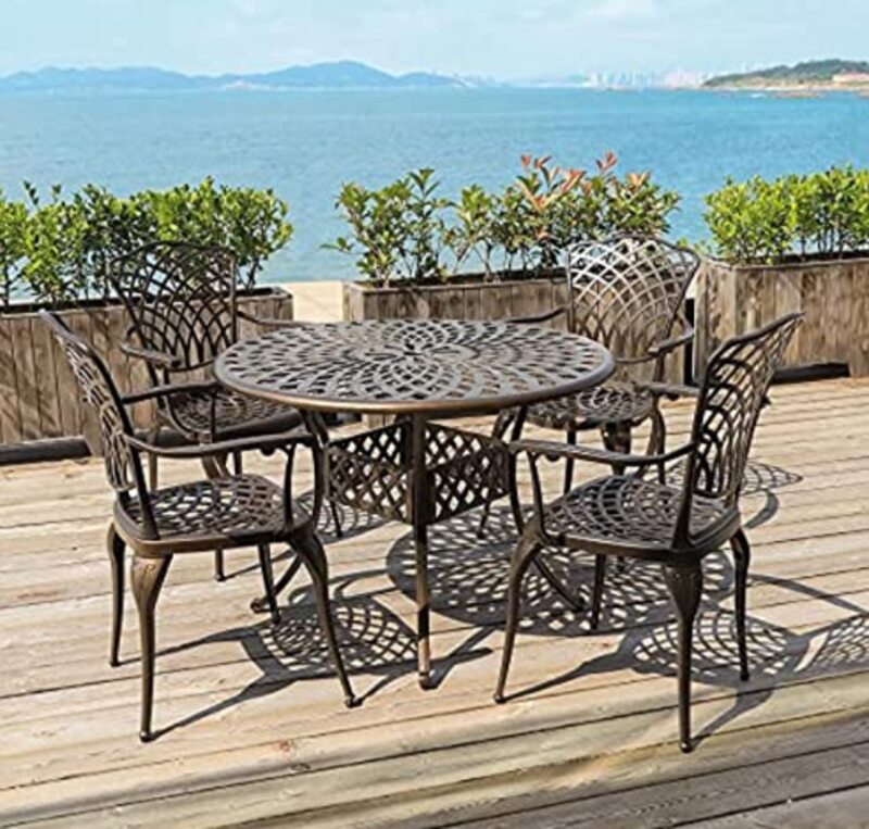 Yulan Outdoor Cast Aluminium Coffee Table Chairs Set, Black