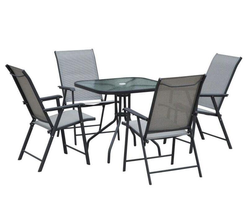 

Yulan Outdoor 4 Piece Iron Folding Synthetic Fabric Chair plus 1 Iron Glass Table, Black