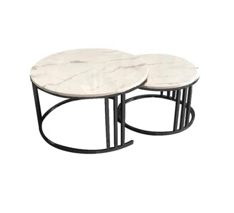 Yulan Modern Coffee Table Couch Table Round Coffee Table Set, 2 Piece White