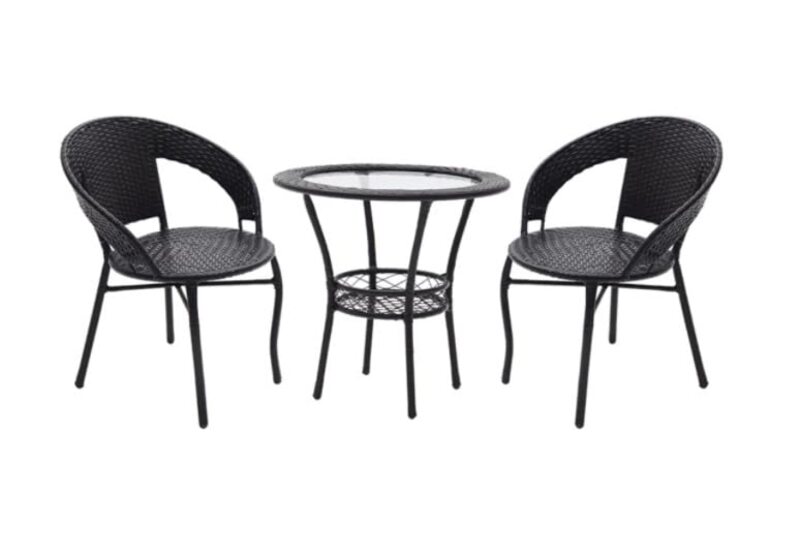 Yulan 2-Piece Rattan Chair & Table Set for Garden Backyard Balcony Patio Furniture, 579, Black