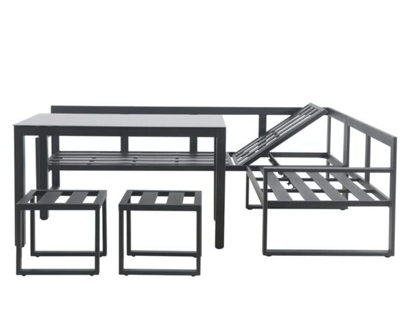 Yulan Aluminium L-Shaped Corner Sofa with Dining Table, Grey
