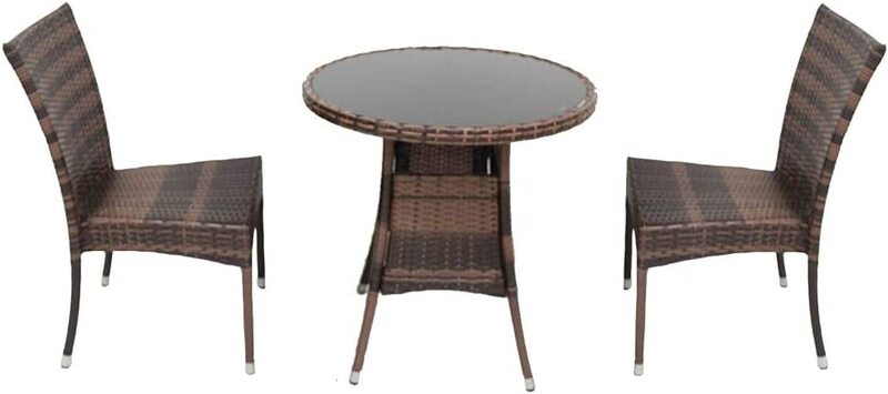 Ex Rattan Table & Chairs Set, 5 Pieces, Brown