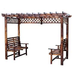 EX Wooden Grape Rack Outdoor Patio Anti-Corrosion Wooden Pavilion with Table, YL23-331, Brown